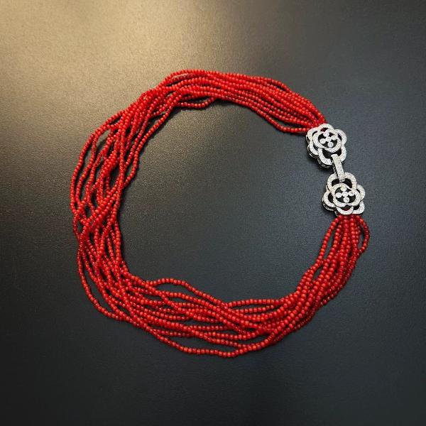 Gevlochten choker met cat's oogstenen kralen - Camille sluiting