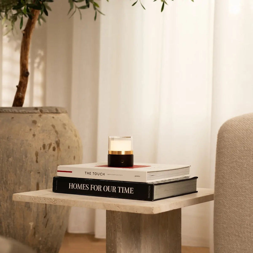 Leo donkerbruine compacte draadloze oplaadbare lamp – natuurlijk hout, dimbaar licht