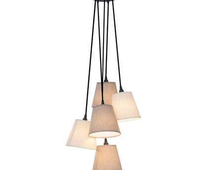 Textiel hanger lamp "boho", jong wonen, hangende lamp met 5 textiel parasols in beige en bruin, met E14 -aansluiting, voor eetkamer, woonkamer, gang of kantoor, 95 cm hoog