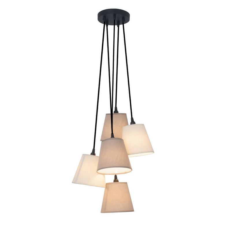 Textiel hanger lamp "boho", jong wonen, hangende lamp met 5 textiel parasols in beige en bruin, met E14 -aansluiting, voor eetkamer, woonkamer, gang of kantoor, 95 cm hoog