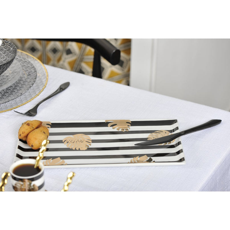 Cake Dish 32x17cm Golden Leaf Marinière