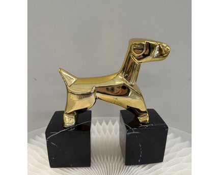 Modernist Art Deco Chrome Terrier Statues  Puppy Bookends (Set of 2)