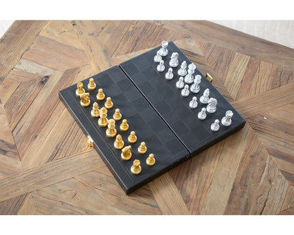 Backgammon -spel/faalspel in een zwarte imitatie lederen hoesje