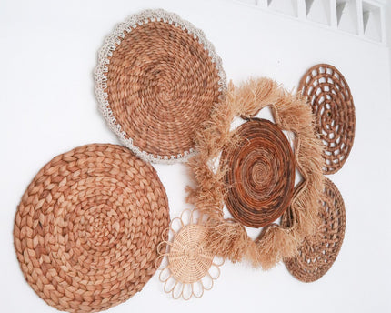 Tropische wanddecoratieset 6 gemengde stukken DALUM Boho Decor Handgeweven van natuurlijke materialen