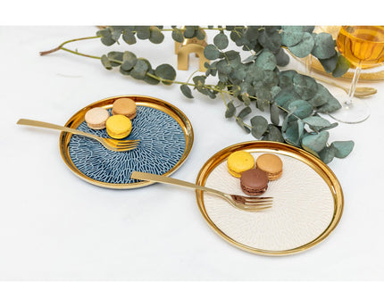 Dessertplaat met gouden rand 2 blauw en 2 crème - veel 4