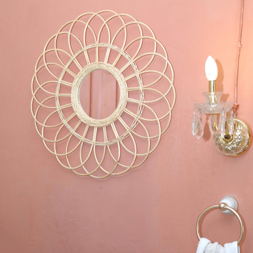 Rotan spiegel 58 cm | Handgemaakte Boho Wandspiegel MAGUWO