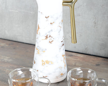 Marmeren isotherme koffiezetapparaat met gouden handgreep 1L