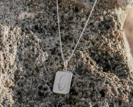 Sierlijke ketting met hanger - zilveren 40 cm ketting gemaakt van 925 zilver - abstract gezicht gegraveerd - LOVINA zilver