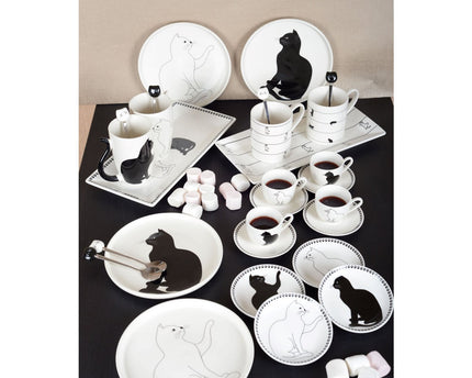 ZWART-WITTE KATTENBEKER MET STAARTVORMIG HANDVAT - SET VAN 2