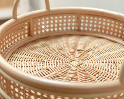 Rotan Dienblad | Rond Dienblad NEIRA Handgemaakt Beige Decoratief Dienblad Ø40 cm