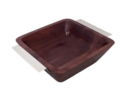 Houten kom met zilveren handgrepen 25x25x8cm