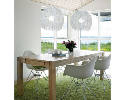 Korb hanger lamp "struwel" Ø 40, gemaakt van witte rattan, e27 -versie.