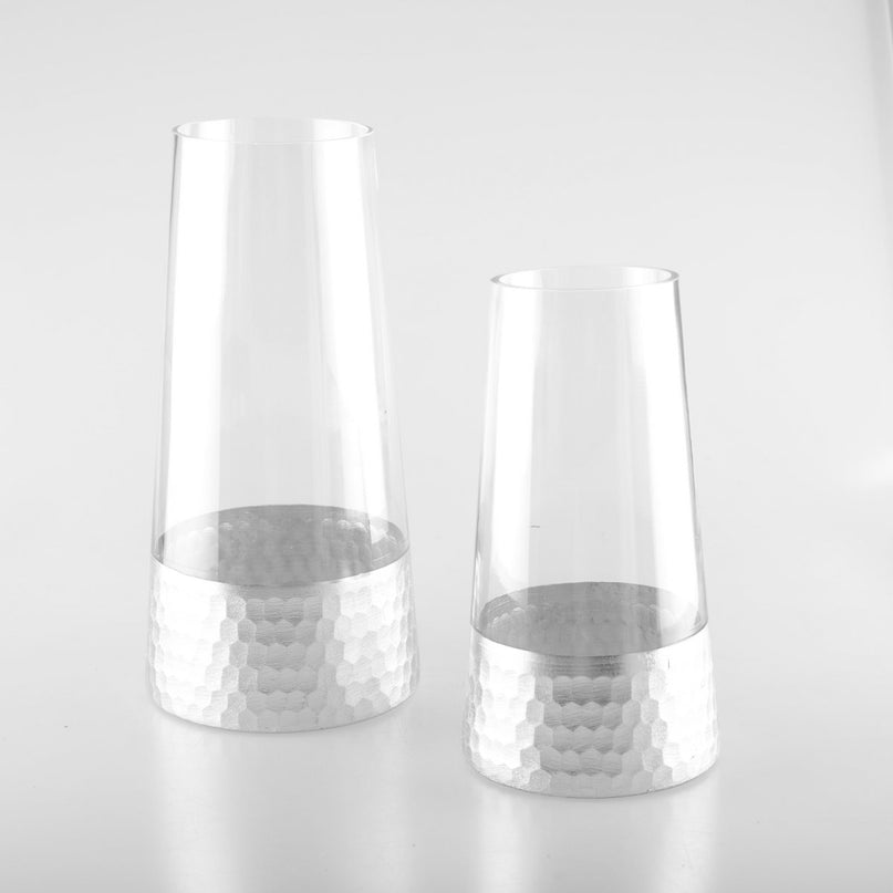 Transparante en zilveren conische vaas H28cm