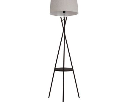 Staande lamp met geïntegreerde "tora" tafel gemaakt van roest -gekleurd metaal en natuurlijk gekleurd textielmateriaal, 158 cm hoog Ø 51 cm, e27