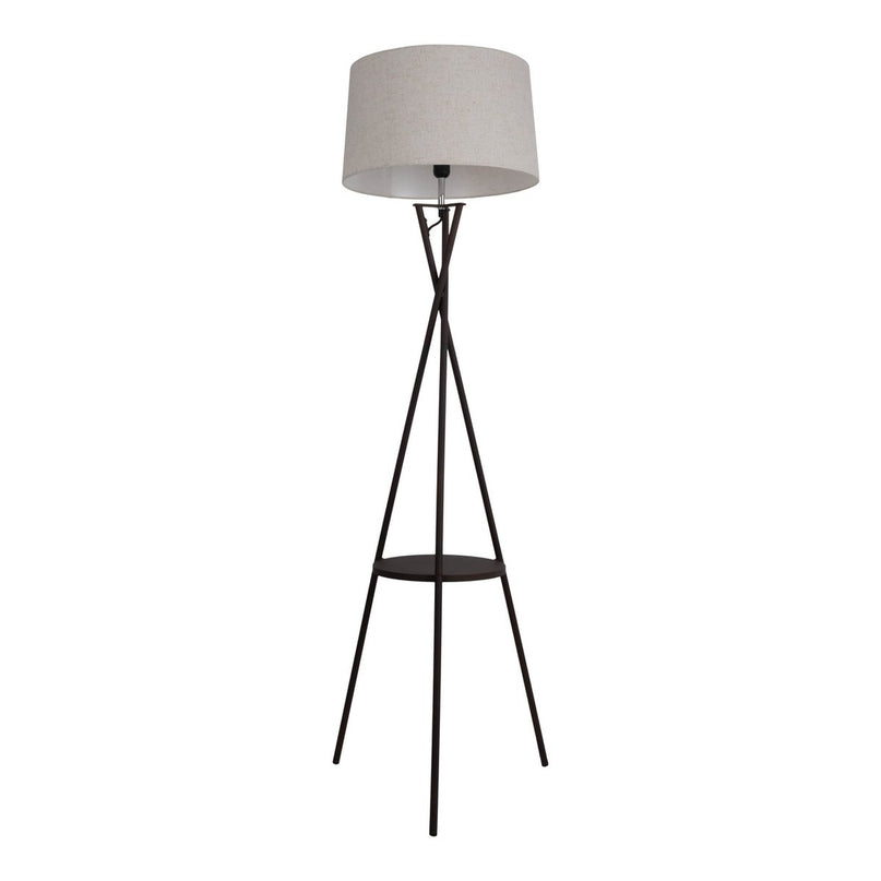 Staande lamp met geïntegreerde "tora" tafel gemaakt van roest -gekleurd metaal en natuurlijk gekleurd textielmateriaal, 158 cm hoog Ø 51 cm, e27