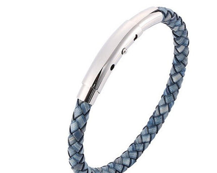 Echte gevlochten lederen armband-zilveren gesp