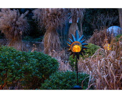 LED Solar Skeer "Sun" 93,5 cm, voor buiten, metaal en glazen aarde spies in het zwart, met geïntegreerde LED