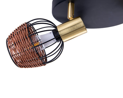3 "Corbis" plafond Rondel, metalen plek in zwart, met goud en rattan, met E14 -aansluiting, voor eetkamer, woonkamer, gang of kantoor, verlichting voor woonkamer, eetkamer of kantoor, 38 cm diameter, diameter van 38 cm