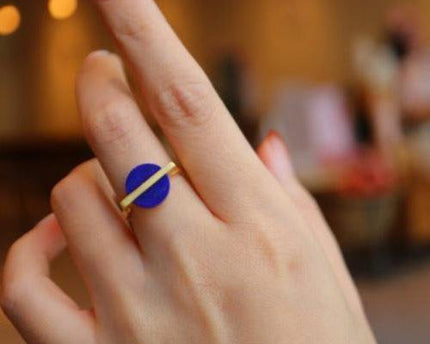 Minimalistische lapis lazuli ronde edelsteenring - verstelbaar
