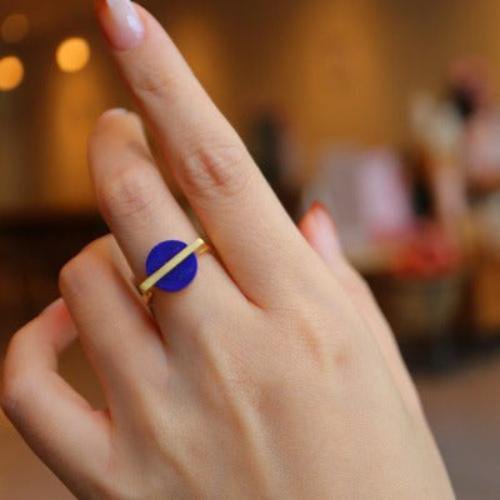 Minimalistische lapis lazuli ronde edelsteenring - verstelbaar