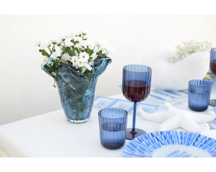 Glazen blauwe vaas 22x22x22cm