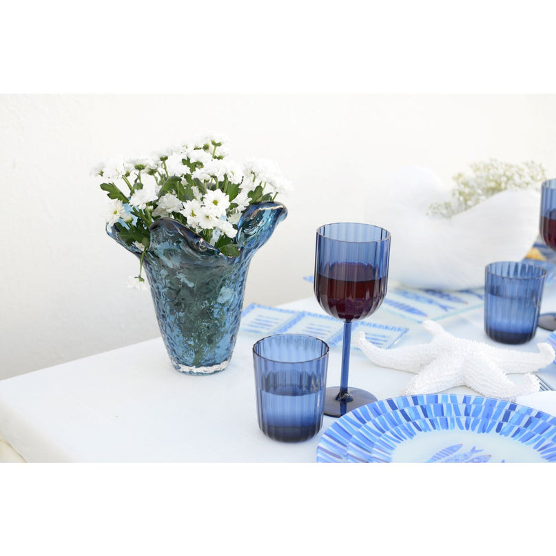 Glazen blauwe vaas 22x22x22cm