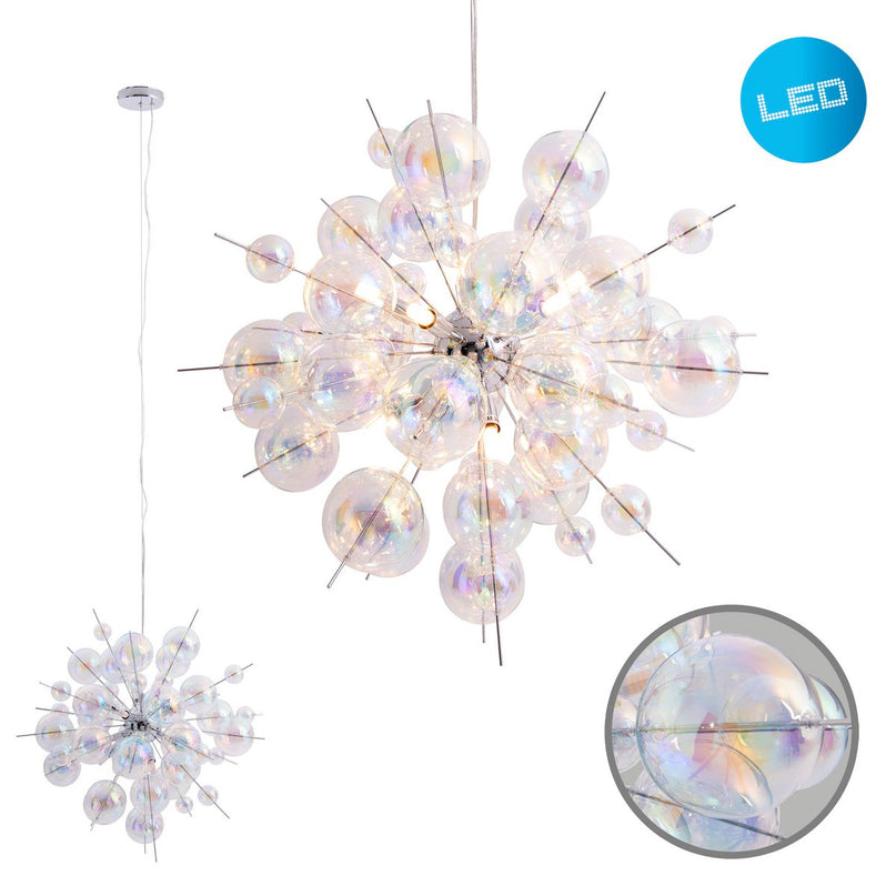 Hanger lamp "explosie" gemaakt van metaal- en irisglas, G9 -frames, hangende lamp voor eetkamer, woonkamer, hal of kantoor, Øca. 65 cm