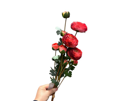 9-stengelige Mica Decorations Ranonkels Kunstbloemen Boeket / Lengte 55cm /red