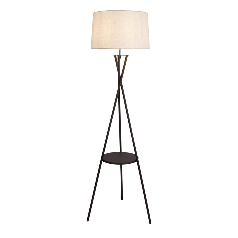 Staande lamp met geïntegreerde "tora" tafel gemaakt van roest -gekleurd metaal en natuurlijk gekleurd textielmateriaal, 158 cm hoog Ø 51 cm, e27