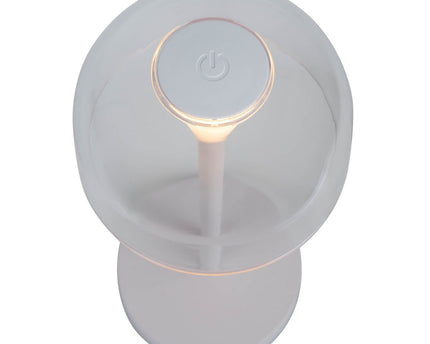 2 Set LED Battery Table Light "Gomba" voor buiten en binnen, gemaakt van metaal en plastic in wit, 18,5 cm hoog