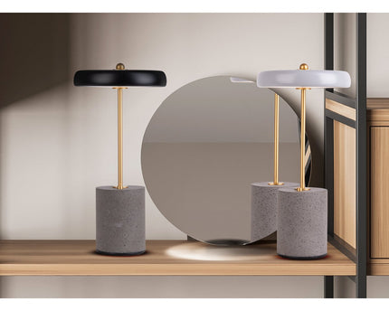 Batterijlamp "seta" zwart 30 cm hoog gemaakt van metaal en beton, met een stevig gebouwd -in LED