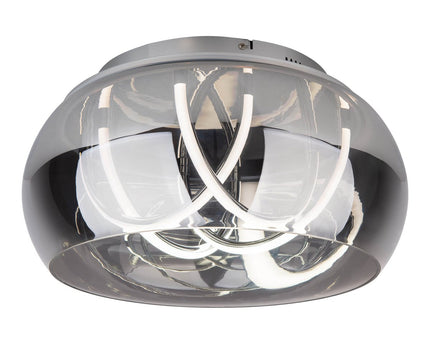 LED -plafondlicht "Malou" Ø 45 cm, 23,5 cm hoog, gemaakt van metaal, rookglas, geïntegreerde LED's, warm wit