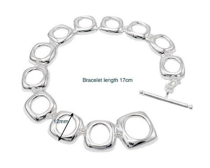 Stevige sterlingzilveren armband met gedurfde look en vierkante frameschakels met OT-gesp