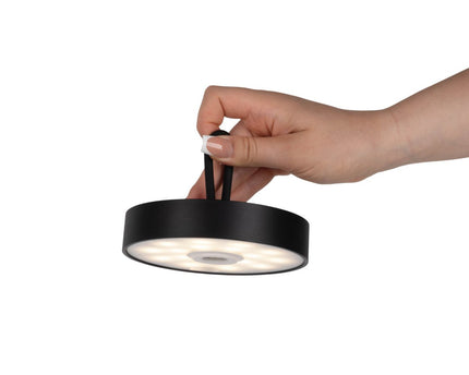 LED -batterijtafellamp magnetisch voor buiten en binnen, gemaakt van metaal en plastic in zwart, 36 cm hoog