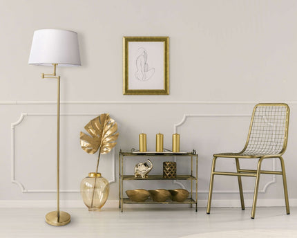 Staande lamp "Bologna" Hoogte 158 cm gemaakt van metaal in Matt Brass, Beier TextalsPreu, E27