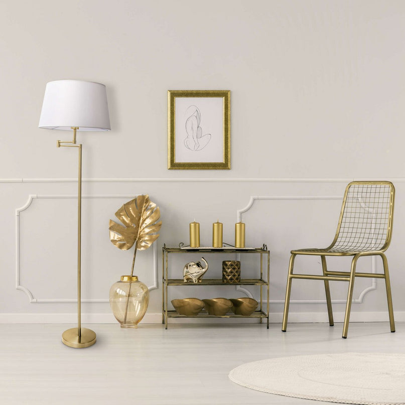 Staande lamp "Bologna" Hoogte 158 cm gemaakt van metaal in Matt Brass, Beier TextalsPreu, E27