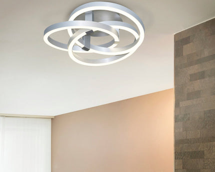 Smart Home LED plafondlicht "Divora" Ø 58 cm, plafondlamp gemaakt van metaal, aluminium geborsteld en wit plastic, met veel functies, stevig gebouwd -in LED's, verlichting voor woonkamer, eetkamerkantoor of gang