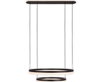 LED CCT hanglamp "Circulo" gemaakt van zwart metaal en zandkleurig plastic, met geïntegreerde LED en vele functies, Ø 60 cm, 150 cm hoog.