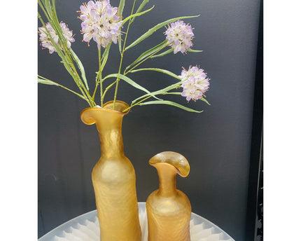 vintage amberkleurige glazen vaas klein formaat: H30cm B: 7cm