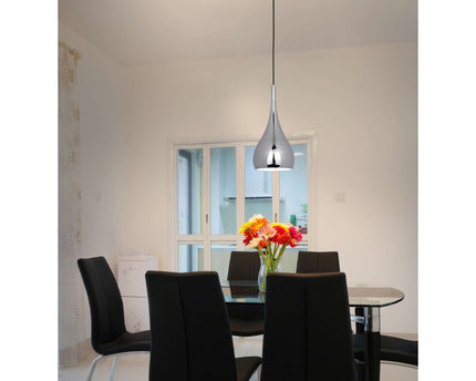 Hanger lamp "stijl", retro klassiek, hanglamp gemaakt van chroom-glanzend metaal met E27-aansluiting, paraplu Ø23 cm, ideaal voor eetkamer, woonkamer en keuken.