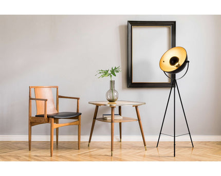 Staande lamp driekbende "Bernice", vloerlamp gemaakt van zwart en goud met E27-aansluiting, verlichting voor woonkamer, eetkamer of kantoor