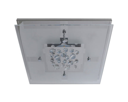 De LED -plafondlamp "chur" 30 x 30 cm, chom -gekleurd metaal, gedeeltelijk gevatneerd glas, geïntegreerde LED's, warm wit