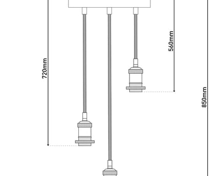 3 Metal Baldachin "Ontario" decoratieve hanglamp gemaakt van metaal in alt-messing en jute, E27-versies, verlichting voor woonkamers of kantoor.