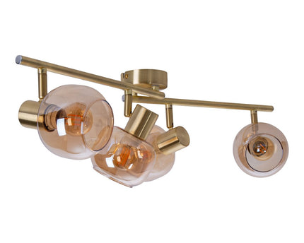 4er spot/plafondlamp "libby", klassieke plafondlamp gemaakt van messing gekleurd metaal en getinte glas in barnsteen, met E14-aansluiting, voor eetkamer, woonkamer, gang of kantoor, 80 cm lang