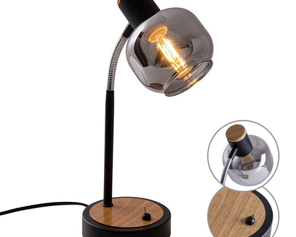 Tafellamp "fumoso", tafellamp gemaakt van metaal en glas in zwart, met E14 -aansluiting, voor eetkamer, woonkamer, gang of kantoor, tafellamp 34 cm hoog