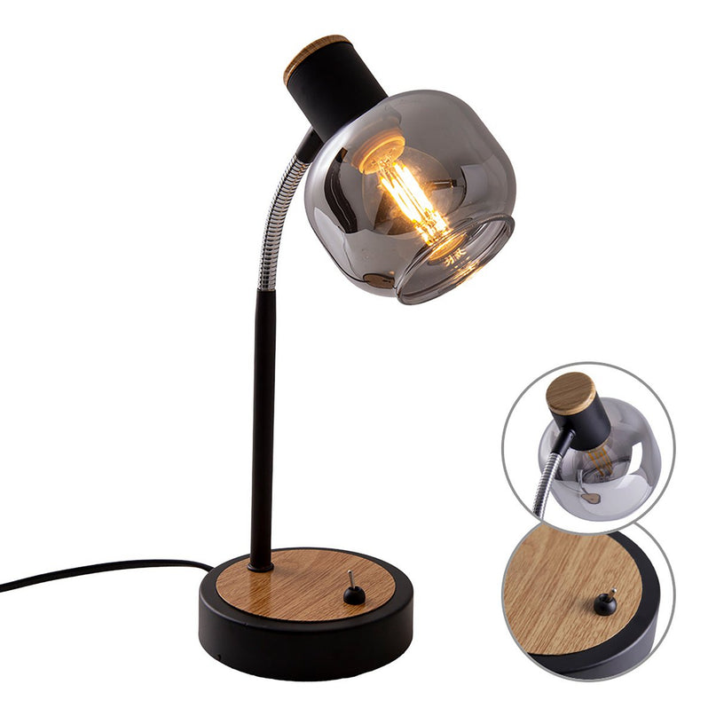Tafellamp "fumoso", tafellamp gemaakt van metaal en glas in zwart, met E14 -aansluiting, voor eetkamer, woonkamer, gang of kantoor, tafellamp 34 cm hoog