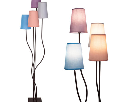 Textiel staande lamp 4-flame "boho" kleurrijke, vloerlamp met kleurrijke paraplu's, met E14-aansluiting, voor eetkamer, woonkamer, gang of kantoor, 140 cm hoog