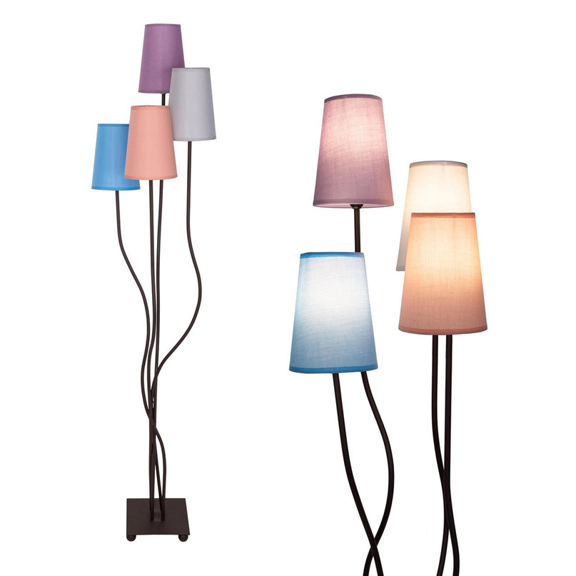 Textiel staande lamp 4-flame "boho" kleurrijke, vloerlamp met kleurrijke paraplu's, met E14-aansluiting, voor eetkamer, woonkamer, gang of kantoor, 140 cm hoog