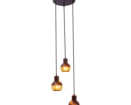 3-zits hanglamp "Casco" hangende lamp gemaakt van metaal in zwart en goud, met E27-versies. Stijlvolle verlichting voor woonkamer, eetkamer of keuken.