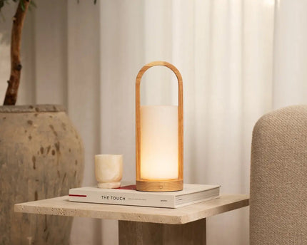 Evie Lichtbruine Oplaadbare Houten Tafellamp – Dimbaar & Snoerloos